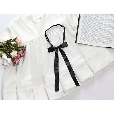 Unisex Pre-Tied Adjustable String Bow Tie with Long Ribbon Solid Color Uniform Bowties