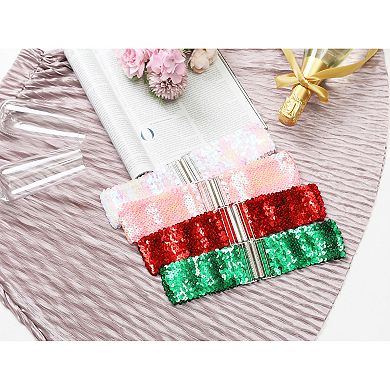 Women's Plus Size Stretchy Waist Belts Metal Interlock Buckles Sequins Decor Belts for Dresses