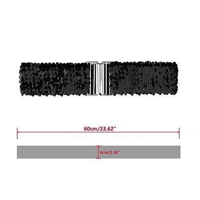 Women's Plus Size Stretchy Waist Belts Metal Interlock Buckles Sequins Decor Belts for Dresses
