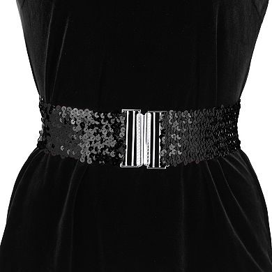 Women's Plus Size Stretchy Waist Belts Metal Interlock Buckles Sequins Decor Belts for Dresses