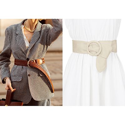 9294 Ladies Solid Wide Waist Belt, Vintage Round Buckle Obi Cinch Ladies Solid Wide Waist Belt Vintage Round Buckle Obi Cinch  main image 2