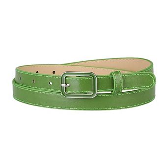Thin Waist Belts for Women Rectangle Pin Buckle Skinny Leather Belt for Pants Dress