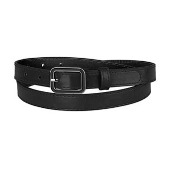 Thin Waist Belts for Women Rectangle Pin Buckle Skinny Leather Belt for Pants Dress