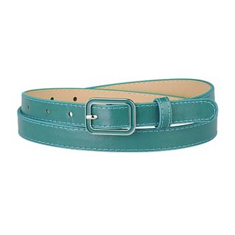 Thin Waist Belts for Women Rectangle Pin Buckle Skinny Leather Belt for Pants Dress