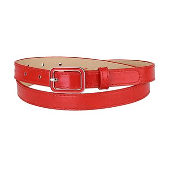 Thin Waist Belts for Women Rectangle Pin Buckle Skinny Leather Belt for Pants Dress