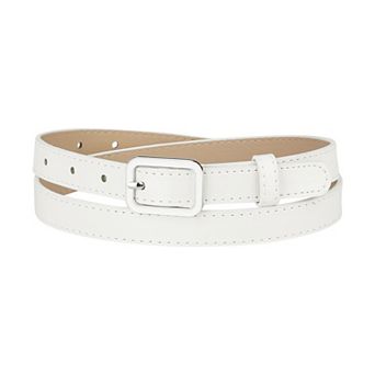 Thin Waist Belts for Women Rectangle Pin Buckle Skinny Leather Belt for Pants Dress