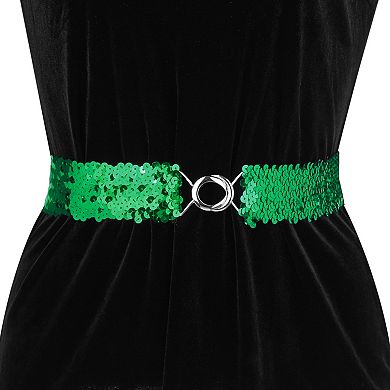 Women's Plus Size Stretchy Skinny Waist Belts Shiny Sequins Decor Elastic Belts for Dresses