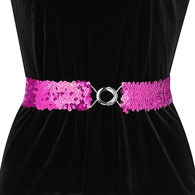 Women's Glitter Skinny Stretchy Waist Belts Sequins Decor Slim Elastic Belts 2PCS