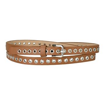 Grommet Belt Leather Extra-Skinny Slim Thin Waist Belts for Women Punk Rock Style