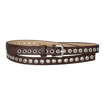 Grommet Belt Leather Extra-Skinny Slim Thin Waist Belts for Women Punk Rock Style