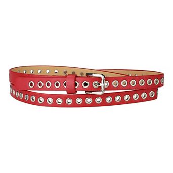 Grommet Belt Leather Extra-Skinny Slim Thin Waist Belts for Women Punk Rock Style