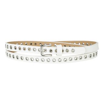 Grommet Belt Leather Extra-Skinny Slim Thin Waist Belts for Women Punk Rock Style