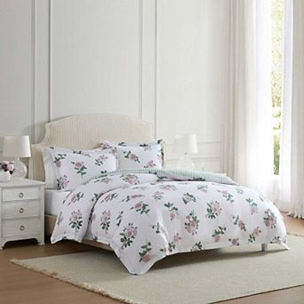 Martha Stewart Tea Rose Floral Print Duvet Cover Set with Shams