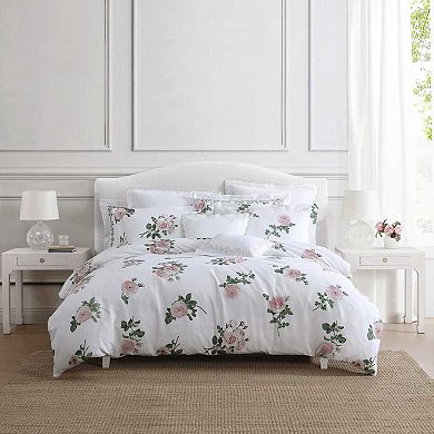 Martha Stewart Tea Rose Floral Print Duvet Cover Set with Shams