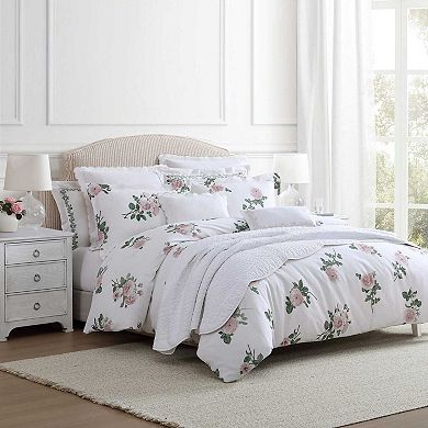 Martha Stewart Tea Rose Floral Print Duvet Cover Set with Shams