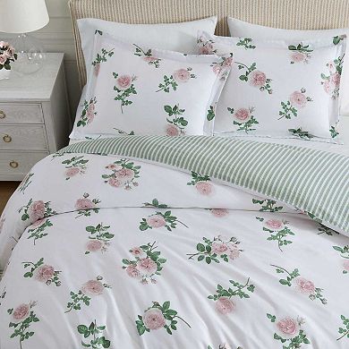 Martha Stewart Tea Rose Floral Print Duvet Cover Set with Shams