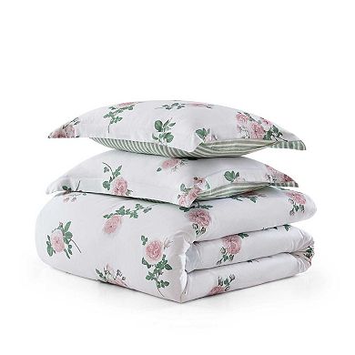 Martha Stewart Tea Rose Floral Print Duvet Cover Set with Shams