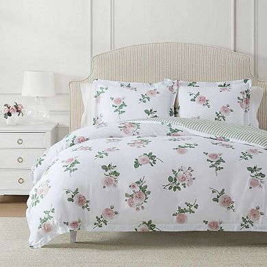 Martha Stewart Tea Rose Floral Print Duvet Cover Set with Shams