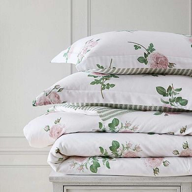 Martha Stewart Tea Rose Floral Print Duvet Cover Set with Shams