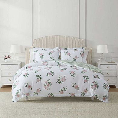 Martha Stewart Tea Rose Floral Print Duvet Cover Set with Shams