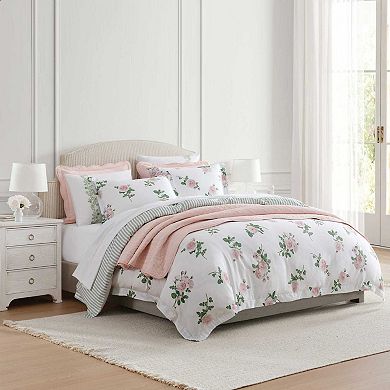 Martha Stewart Tea Rose Floral Print Duvet Cover Set with Shams