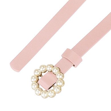 Women's Solid Color Waist Belts Pearl Narrow Leather Adjustable Belt for Jeans Dresses Pants
