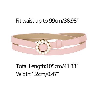 Women's Solid Color Waist Belts Pearl Narrow Leather Adjustable Belt for Jeans Dresses Pants