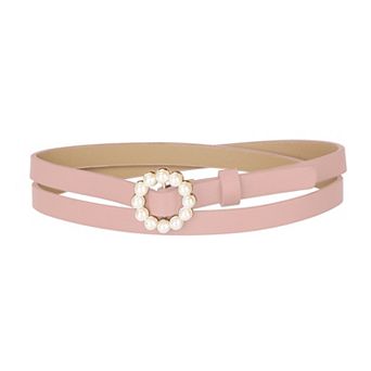 Women's Solid Color Waist Belts Pearl Narrow Leather Adjustable Belt for Jeans Dresses Pants