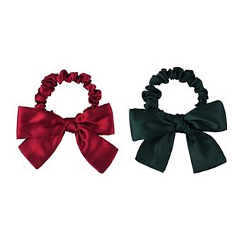Emberly Round Ornament 2 pc Satin Bow Scrunchie Hair Tie Set