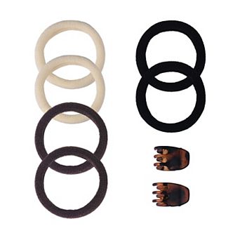 Emberly Round Ornament 6 pc Elastic Hair Tie & 2 pc Mini Claw Hair Clip Set