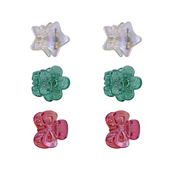 Emberly Round Ornament 6 pc Acrylic Star, Flower & Bow Claw Hair Clip Set
