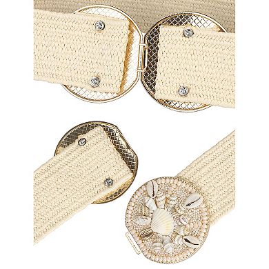 Women's Elastic Wide Waist Belts Braided Belts for Dress Shell Buckle