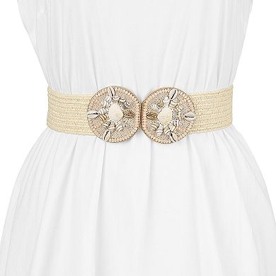 Women's Elastic Wide Waist Belts Braided Belts for Dress Shell Buckle