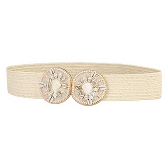 Women's Elastic Wide Waist Belts Braided Belts for Dress Shell Buckle