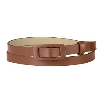 Skinny Slim Thin Nonporous Waist Belt Rectangle Buckle PU Leather Solid Simple Belts for Jeans Dress