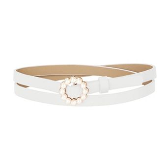 Women's Solid Color Waist Belts Pearl Narrow Leather Adjustable Belt for Jeans Dresses Pants