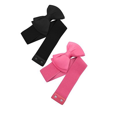 Women's 2Pcs Bow Elastic Belts 2.4" Width Elegant Cute Stretchy Cinch Waistband for Dress Wedding