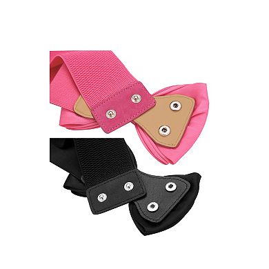 Women's 2Pcs Bow Elastic Belts 2.4" Width Elegant Cute Stretchy Cinch Waistband for Dress Wedding