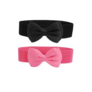 Women's 2Pcs Bow Elastic Belts 2.4" Width Elegant Cute Stretchy Cinch Waistband for Dress Wedding