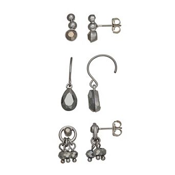 Simply Vera Vera Wang 3-Pair Jet Polished Simulated Stone Earring Set