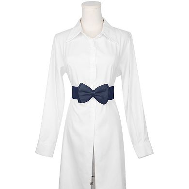 Women's Bow Elastic Belts 2.4" Width Elegant Cute Stretchy Cinch Waistband for Dress Wedding
