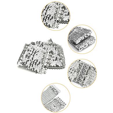 Ladies Sequins Decor Metal Interlocking Buckles Elastic Waist Belt