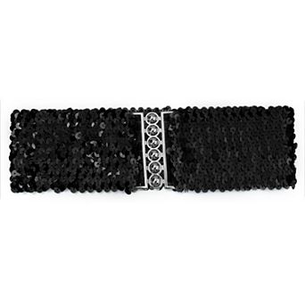 Ladies Sequins Decor Metal Interlocking Buckles Elastic Waist Belt