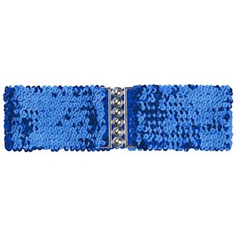 Ladies Sequins Decor Metal Interlocking Buckles Elastic Waist Belt