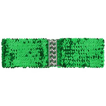 Ladies Sequins Decor Metal Interlocking Buckles Elastic Waist Belt