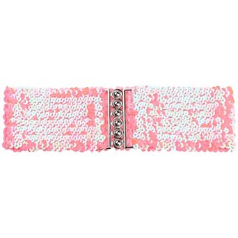 Ladies Sequins Decor Metal Interlocking Buckles Elastic Waist Belt
