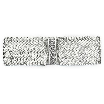 Ladies Sequins Decor Metal Interlocking Buckles Elastic Waist Belt