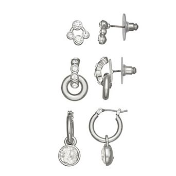 Simply Vera Vera Wang 3-Pair Silver Tone Polished Drop Hoop Earring Set