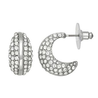 Simply Vera Vera Wang Silver Tone Polished Post Puffy Pave Hoop Earrings