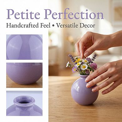 Small Ceramic Bud Vase Short Round Flower Vase for Single Stem Tiny Matte Vase 2.6"Lx2.6"Wx2.8"H